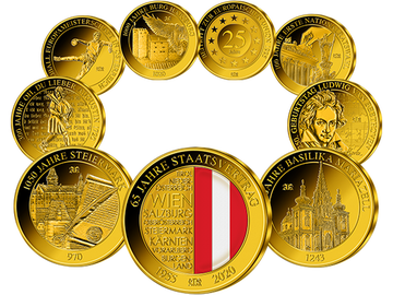 Komplett-Satz der wichtigsten Goldausgaben der Jahres-Kollektion ''Aurum Austriae 2020''